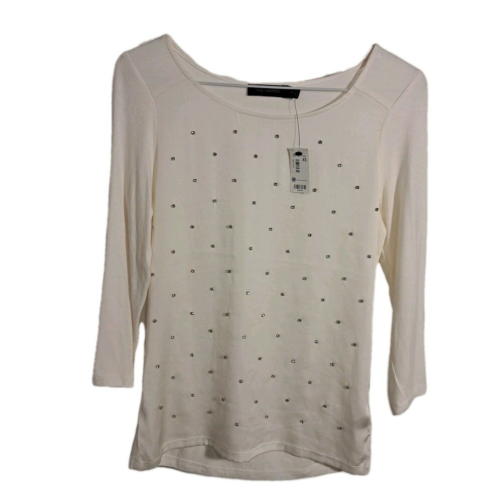 The Limited Cream, Ivory White Classic Pullover W/ Silver Gems , Sz XS- NWT